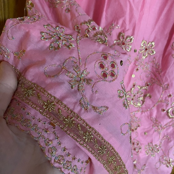 Express Strapless Barbie Pink Embroidered Dress Gold Accents Size 8 - Picture 7 of 13